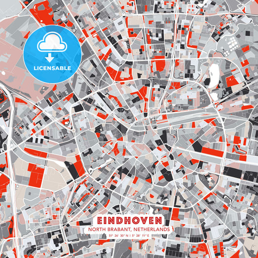 Eindhoven, North Brabant, Netherlands, modern map - HEBSTREITS Sketches