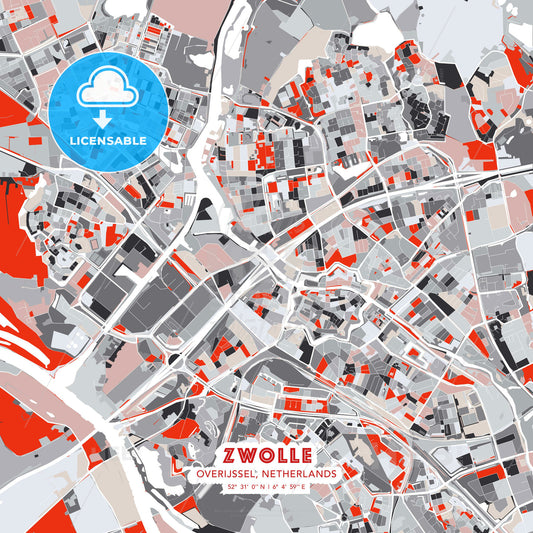 Zwolle, Overijssel, Netherlands, modern map - HEBSTREITS Sketches