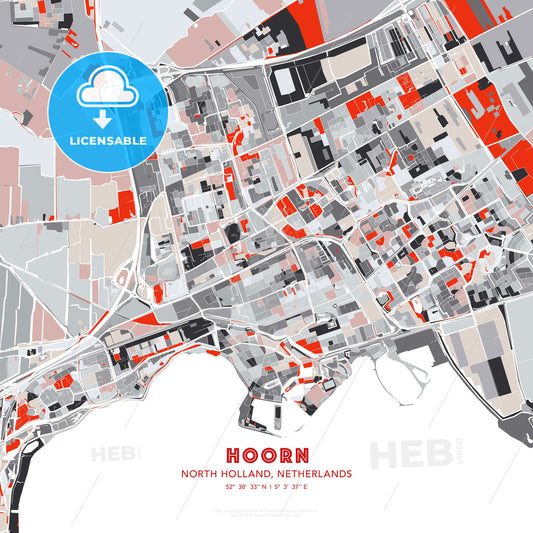 Hoorn, North Holland, Netherlands, modern map - HEBSTREITS Sketches