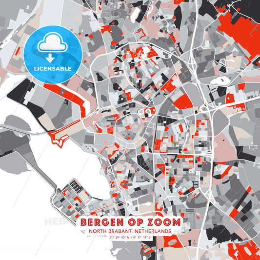 Bergen op Zoom, North Brabant, Netherlands, modern map - HEBSTREITS Sketches