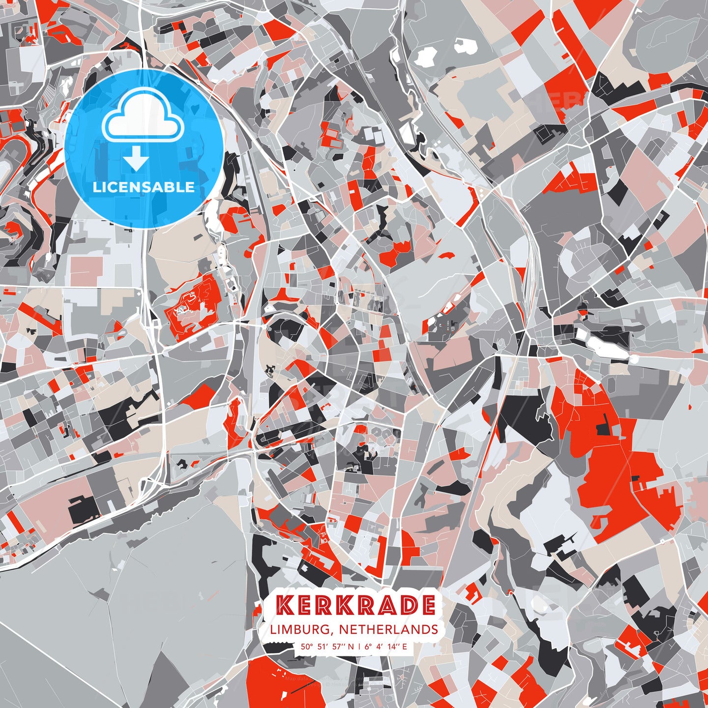 Kerkrade, Limburg, Netherlands, modern map - HEBSTREITS Sketches