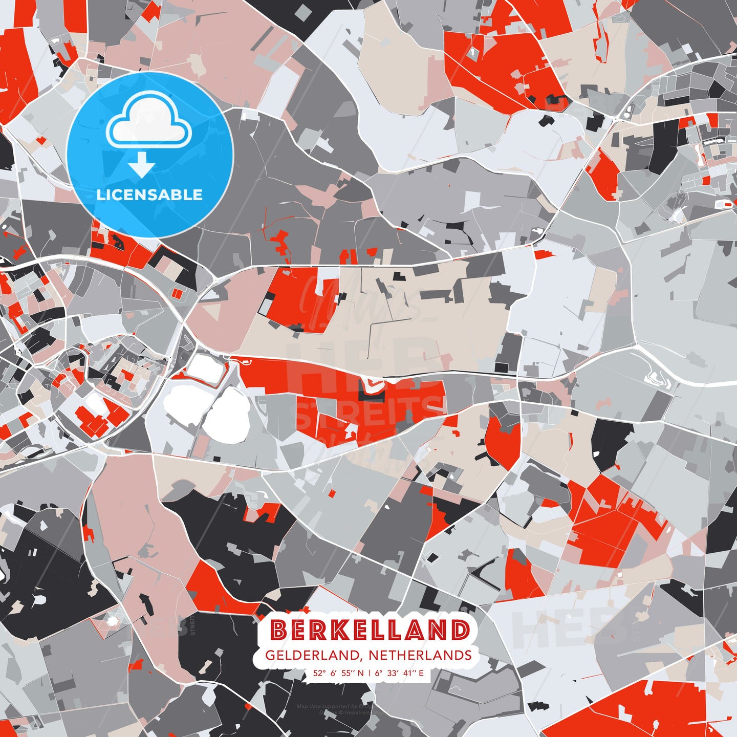 Berkelland, Gelderland, Netherlands, modern map - HEBSTREITS Sketches