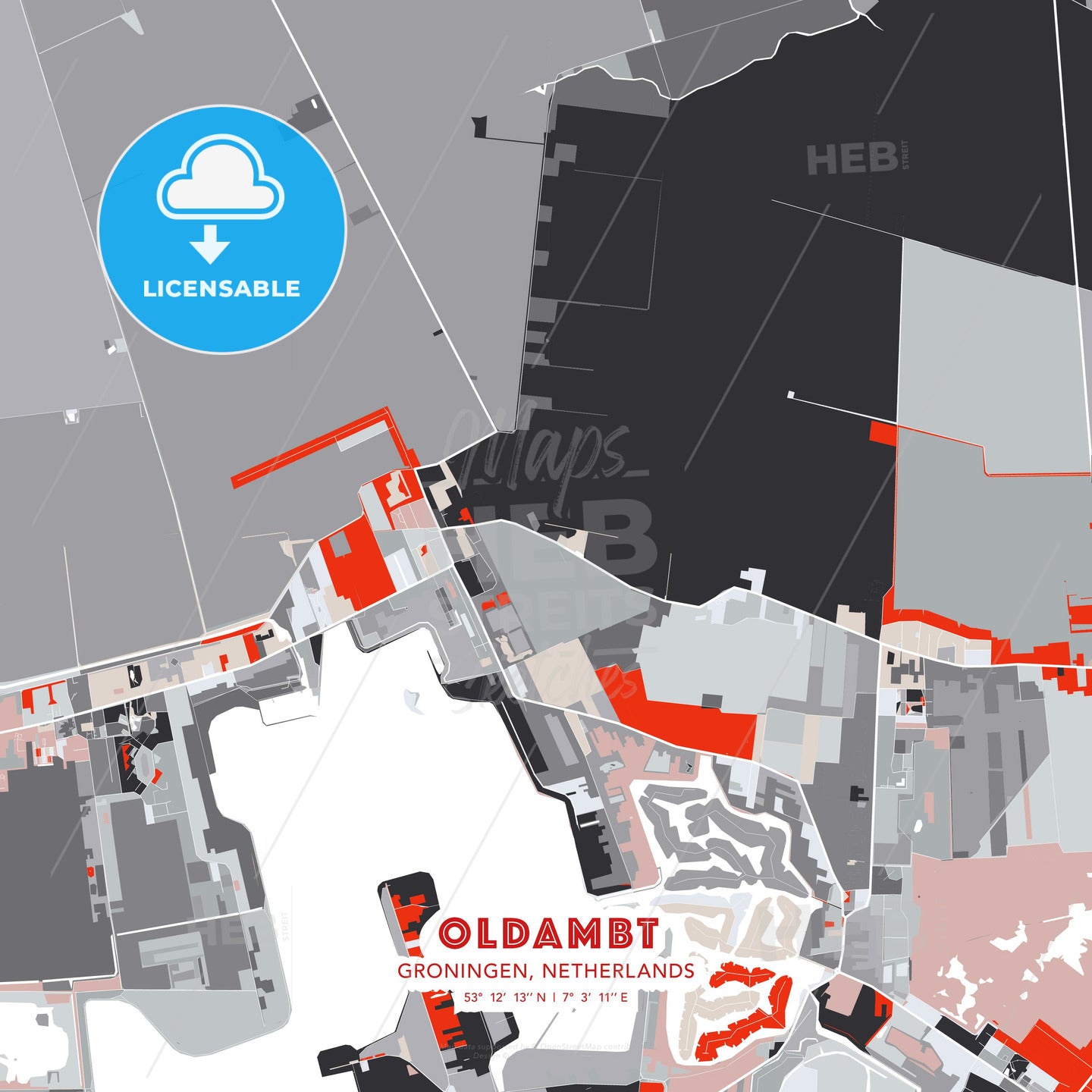 Oldambt, Groningen, Netherlands, modern map - HEBSTREITS Sketches