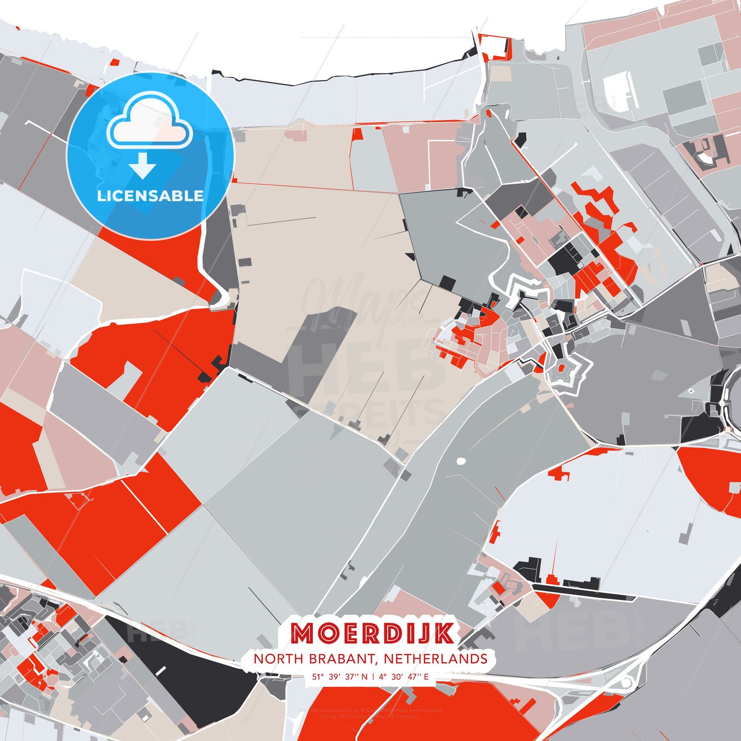 Moerdijk, North Brabant, Netherlands, modern map - HEBSTREITS Sketches