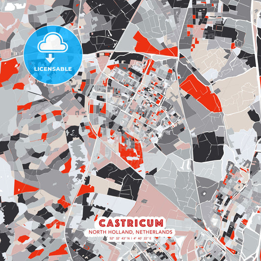 Castricum, North Holland, Netherlands, modern map - HEBSTREITS Sketches