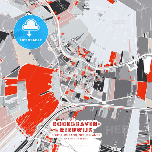 Bodegraven-Reeuwijk, South Holland, Netherlands, modern map - HEBSTREITS Sketches
