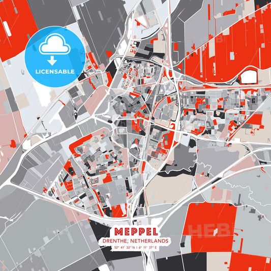 Meppel, Drenthe, Netherlands, modern map - HEBSTREITS Sketches