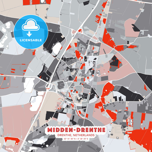 Midden-Drenthe, Drenthe, Netherlands, modern map - HEBSTREITS Sketches