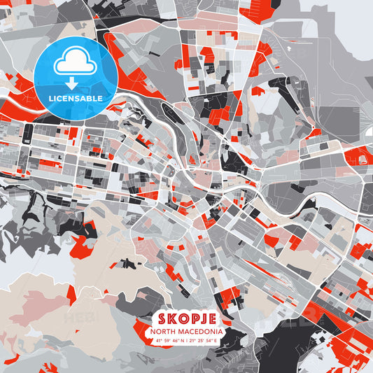 Skopje, North Macedonia, modern map - HEBSTREITS Sketches