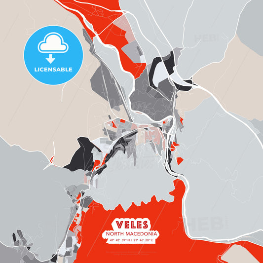 Veles, North Macedonia, modern map - HEBSTREITS Sketches