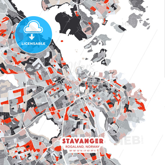 Stavanger, Rogaland, Norway, modern map - HEBSTREITS Sketches