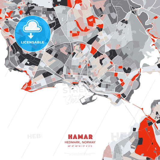 Hamar, Hedmark, Norway, modern map - HEBSTREITS Sketches