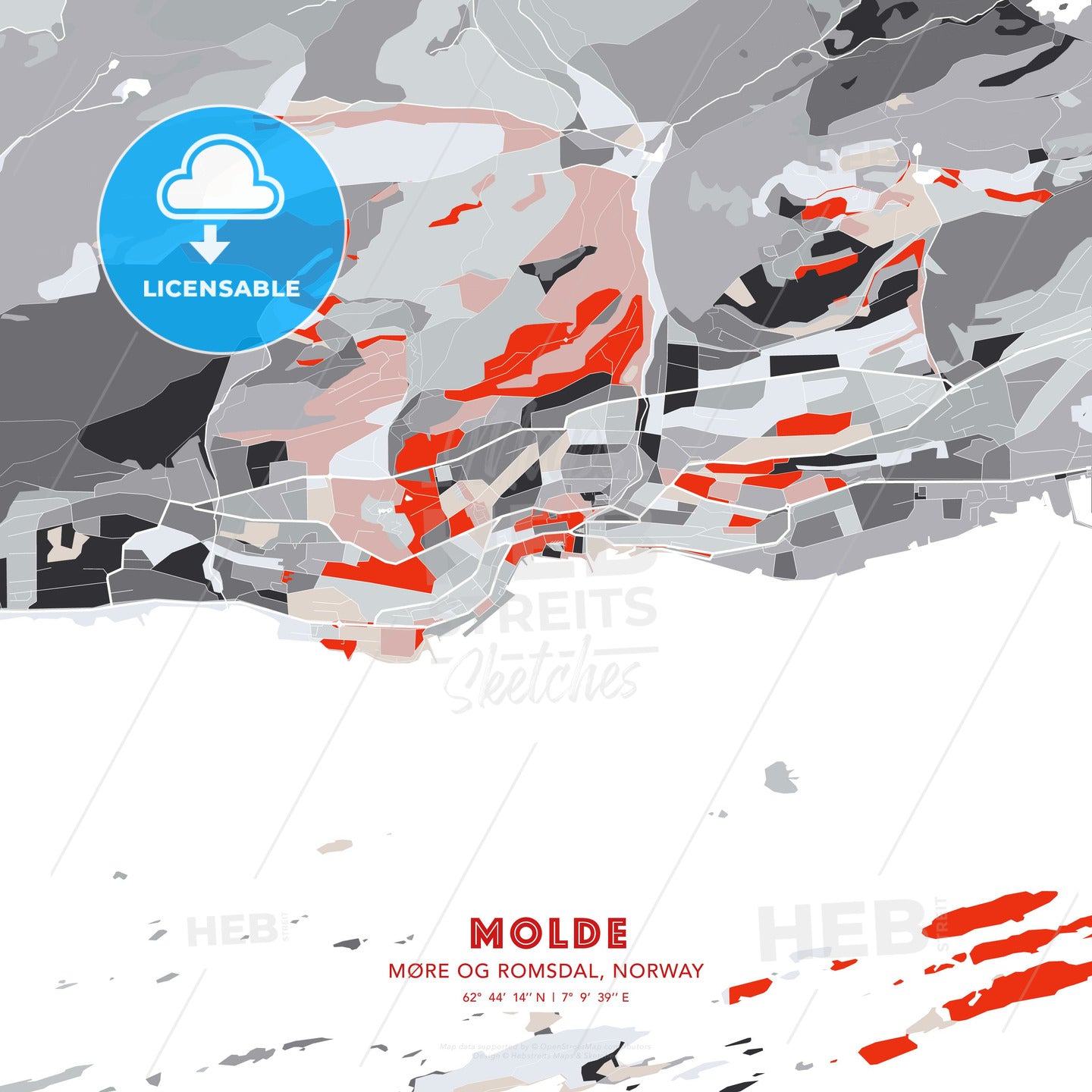 Molde, Møre og Romsdal, Norway, modern map - HEBSTREITS Sketches