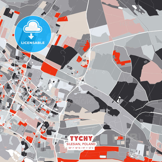 Tychy, Silesian, Poland, modern map - HEBSTREITS Sketches