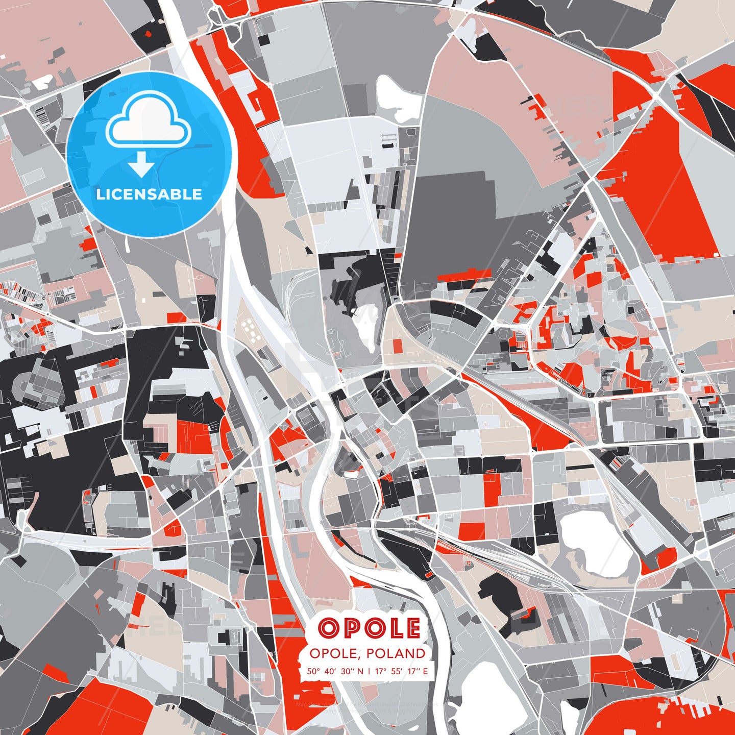 Opole, Opole, Poland, modern map - HEBSTREITS Sketches