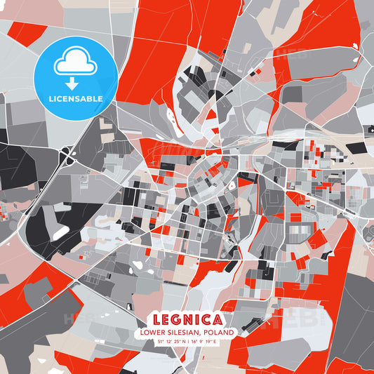 Legnica, Lower Silesian, Poland, modern map - HEBSTREITS Sketches