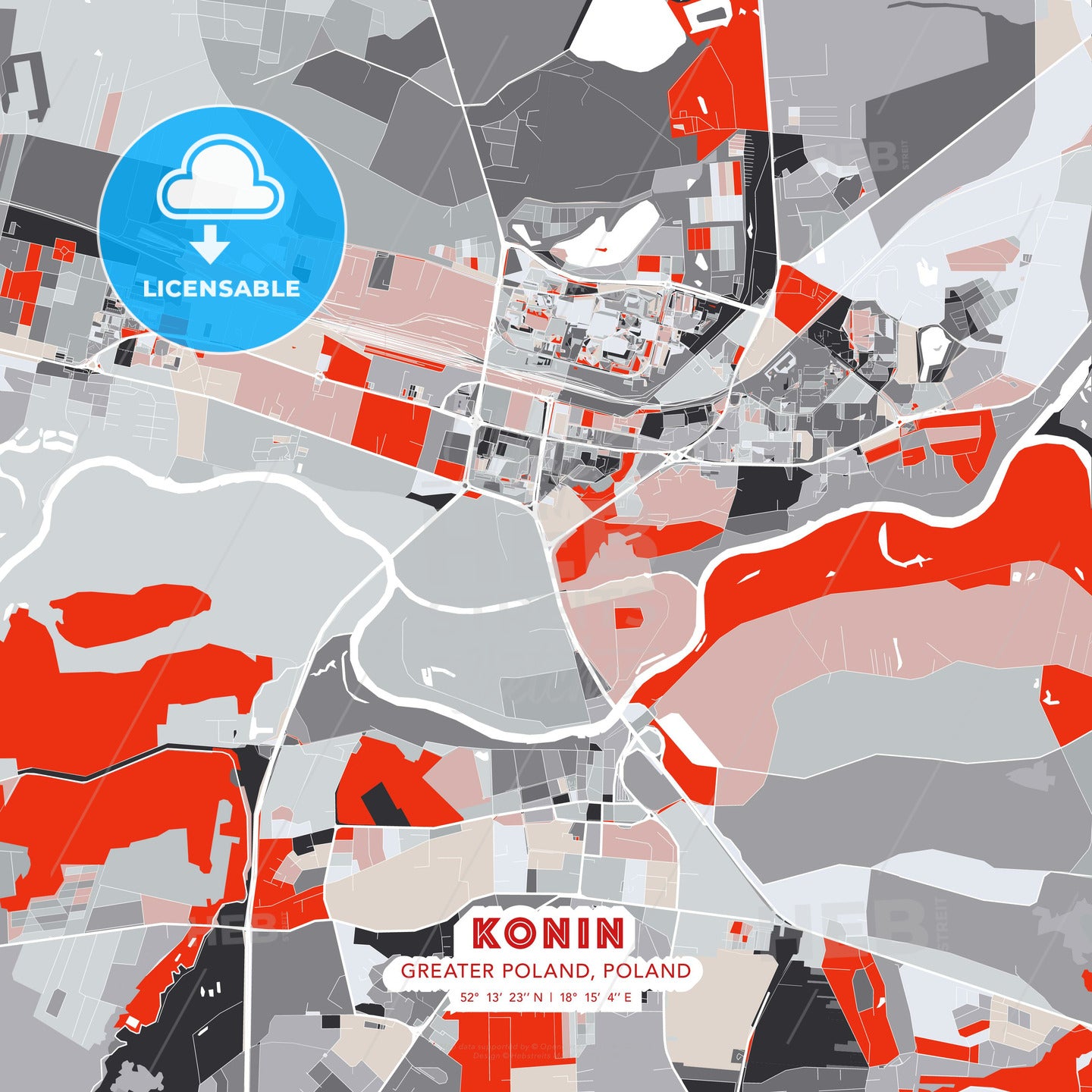 Konin, Greater Poland, Poland, modern map - HEBSTREITS Sketches