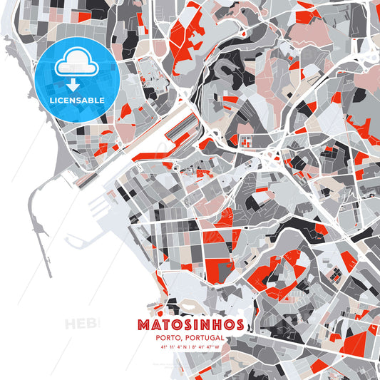 Matosinhos, Porto, Portugal, modern map - HEBSTREITS Sketches