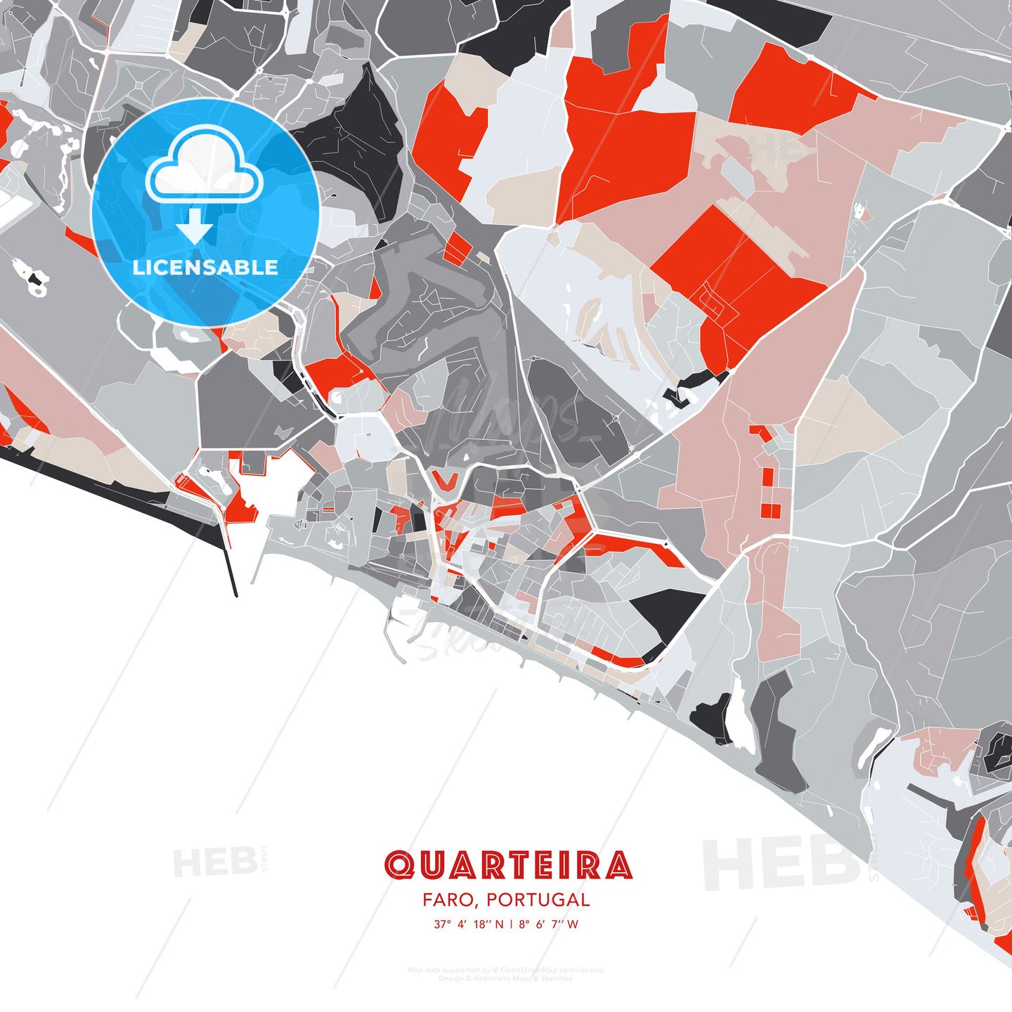Quarteira, Faro, Portugal, modern map - HEBSTREITS Sketches