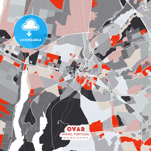 Ovar, Aveiro, Portugal, modern map - HEBSTREITS Sketches