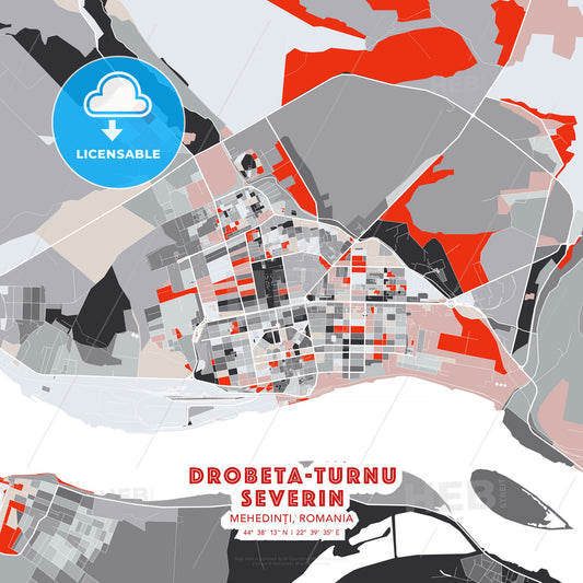 Drobeta-Turnu Severin, Mehedinți, Romania, modern map - HEBSTREITS Sketches