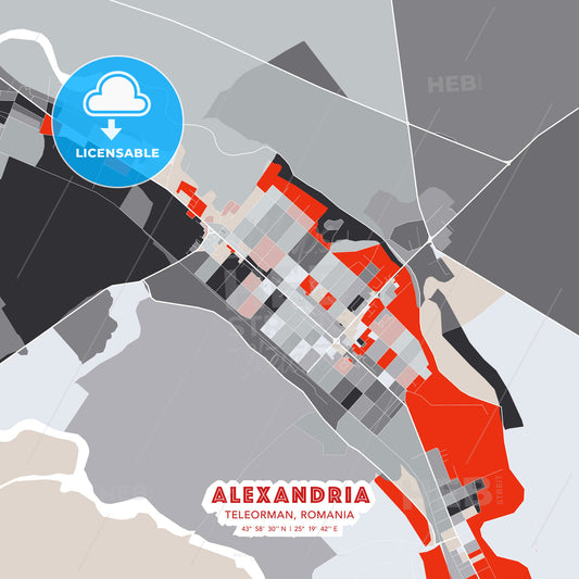 Alexandria, Teleorman, Romania, modern map - HEBSTREITS Sketches