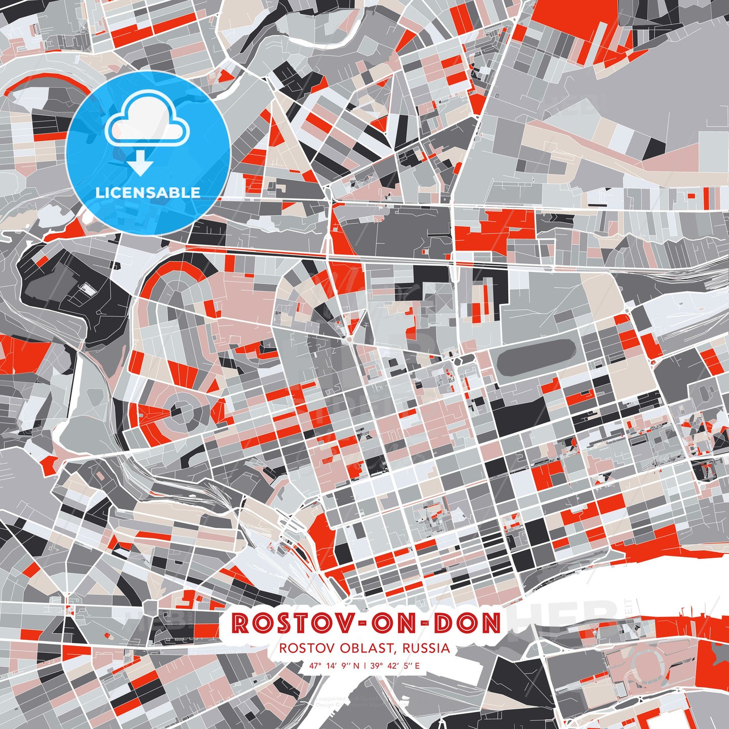 Rostov-on-Don, Rostov Oblast, Russia, modern map - HEBSTREITS Sketches