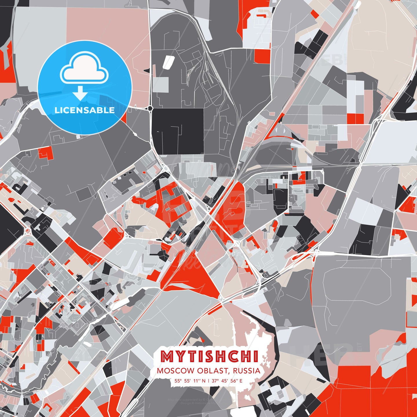 Mytishchi, Moscow Oblast, Russia, modern map - HEBSTREITS Sketches