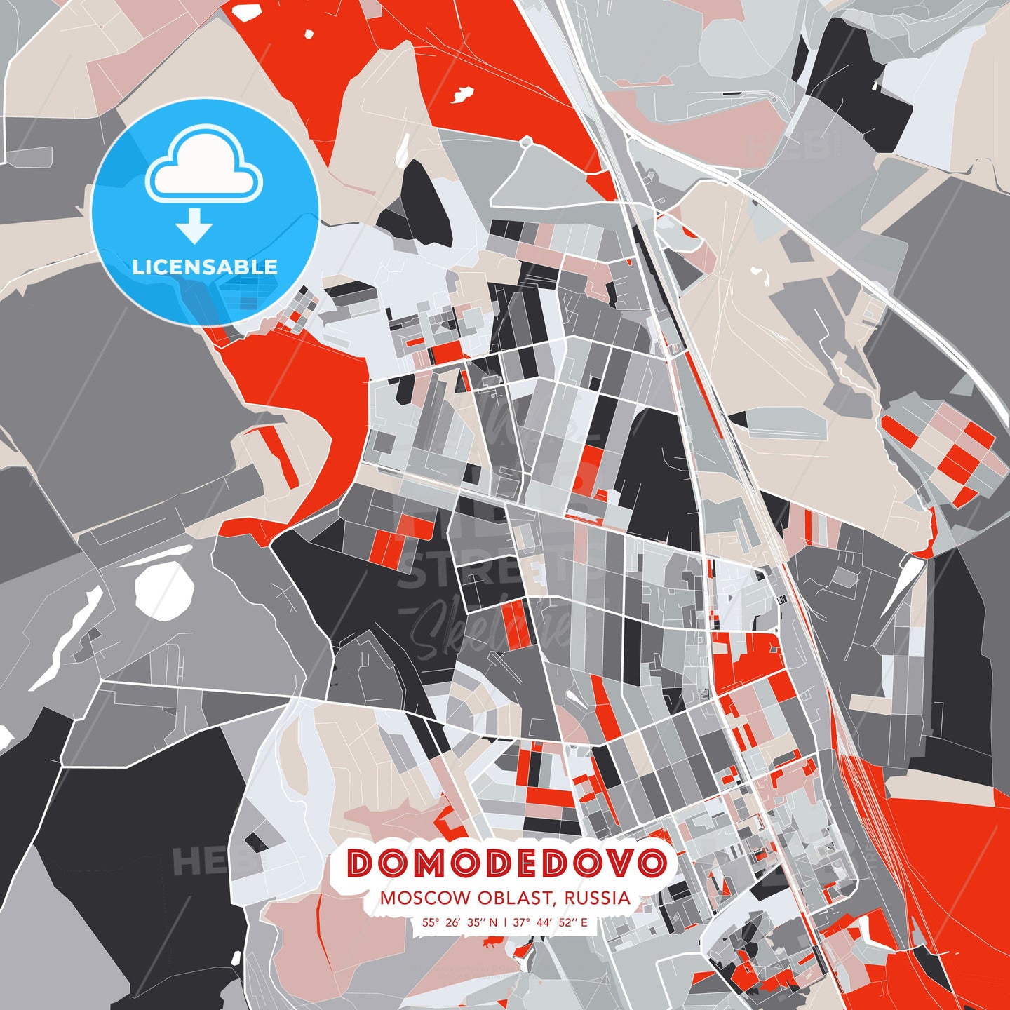 Domodedovo, Moscow Oblast, Russia, modern map - HEBSTREITS Sketches
