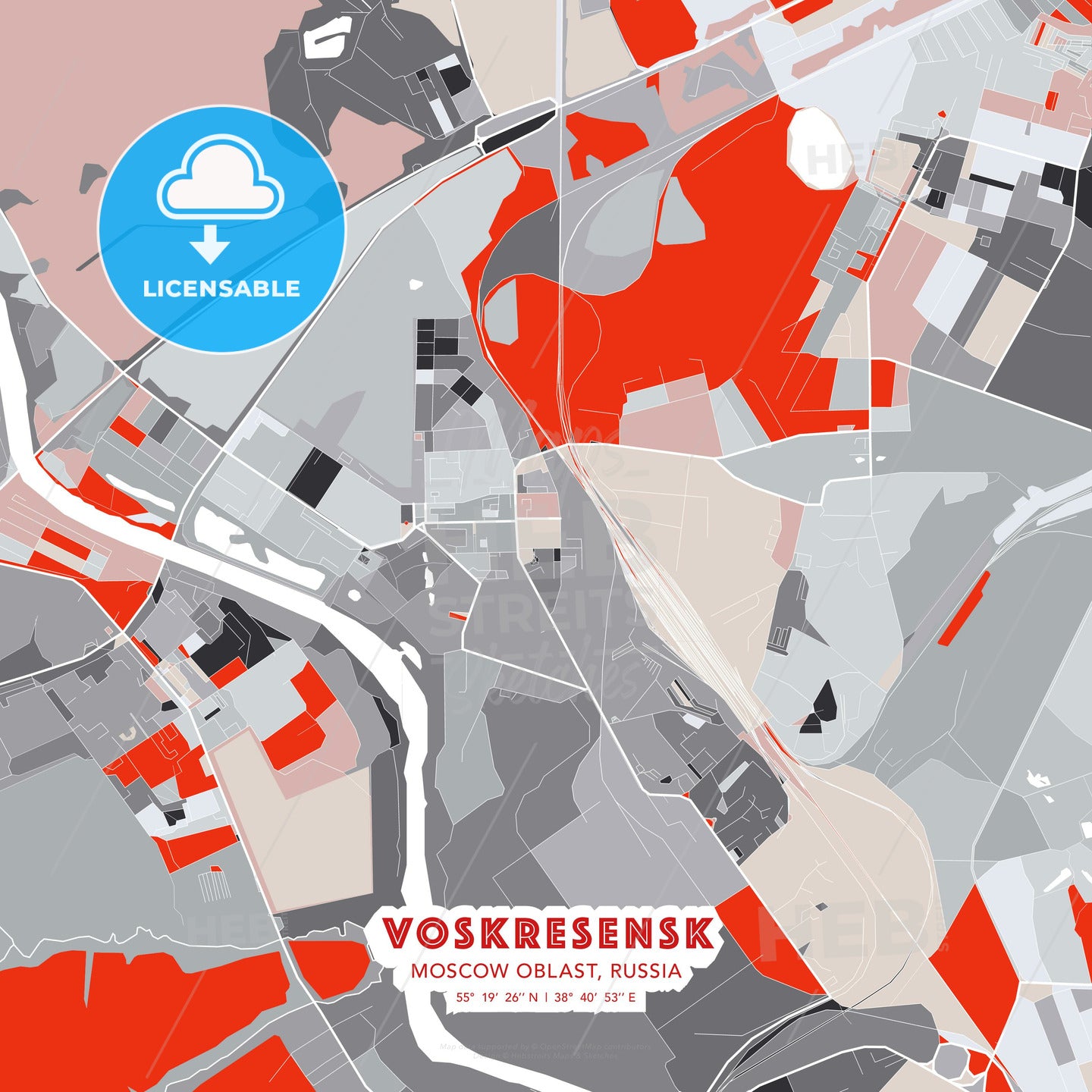Voskresensk, Moscow Oblast, Russia, modern map - HEBSTREITS Sketches