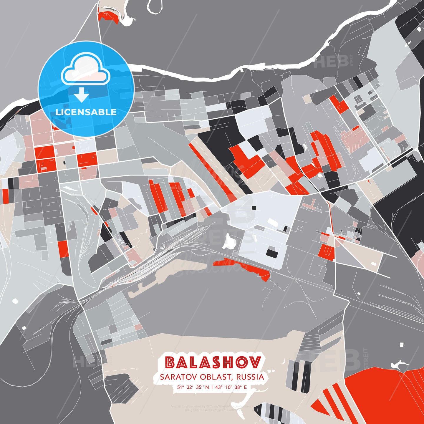 Balashov, Saratov Oblast, Russia, modern map - HEBSTREITS Sketches