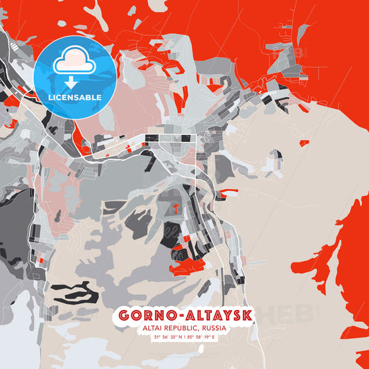 Gorno-Altaysk, Altai Republic, Russia, modern map - HEBSTREITS Sketches