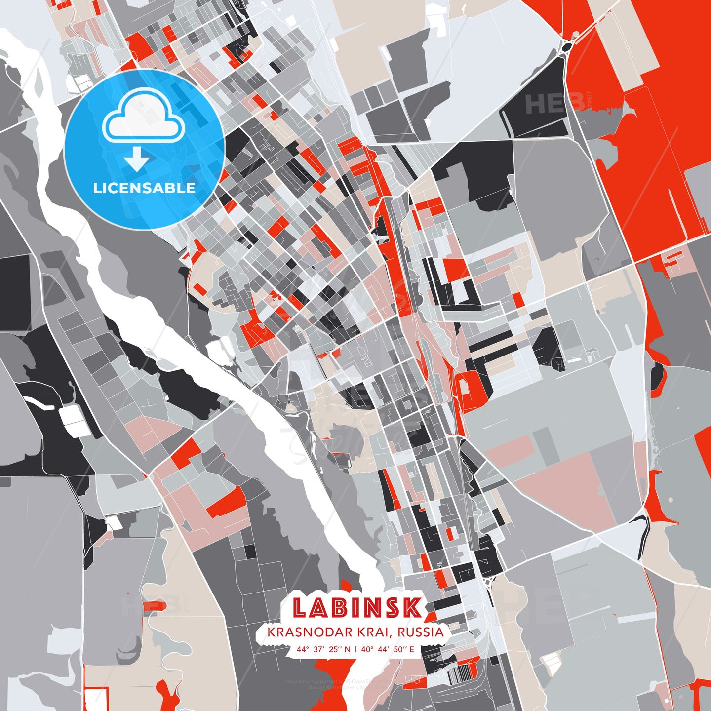 Labinsk, Krasnodar Krai, Russia, modern map - HEBSTREITS Sketches