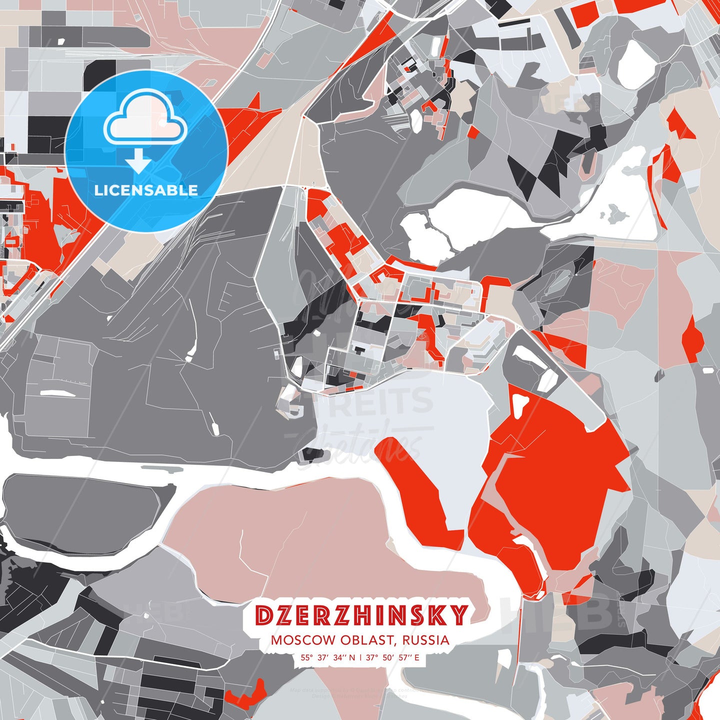 Dzerzhinsky, Moscow Oblast, Russia, modern map - HEBSTREITS Sketches