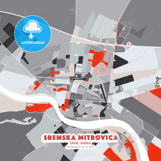 Sremska Mitrovica, Srem, Serbia, modern map - HEBSTREITS Sketches