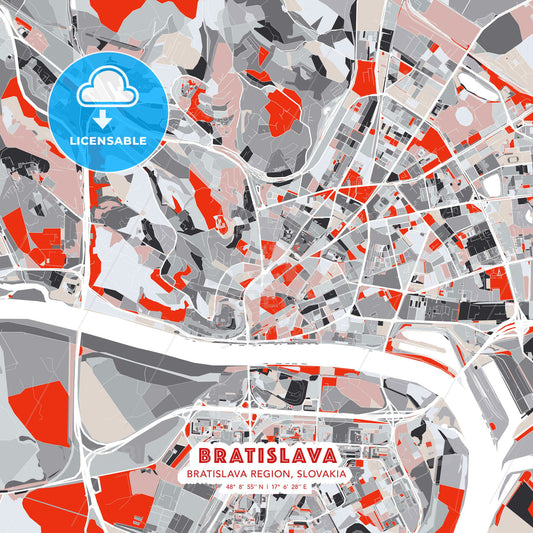 Bratislava, Bratislava Region, Slovakia, modern map - HEBSTREITS Sketches