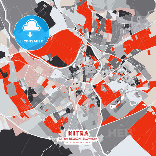 Nitra, Nitra Region, Slovakia, modern map - HEBSTREITS Sketches