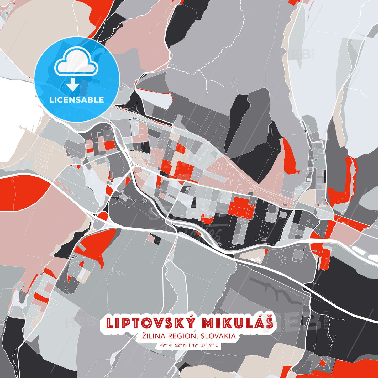 Liptovský Mikuláš, Žilina Region, Slovakia, modern map - HEBSTREITS Sketches