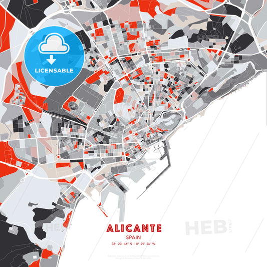Alicante, Spain, modern map - HEBSTREITS Sketches