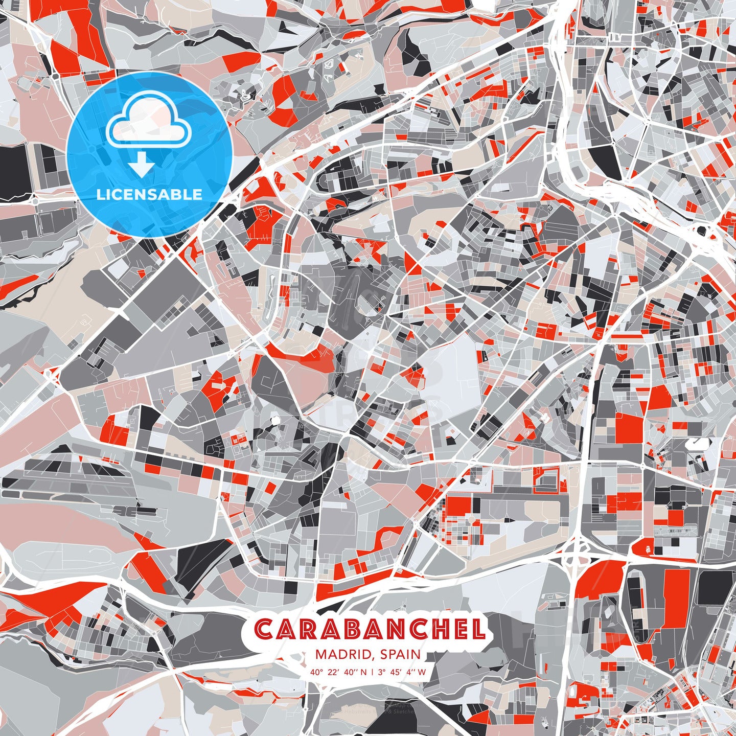 Carabanchel, Madrid, Spain, modern map - HEBSTREITS Sketches