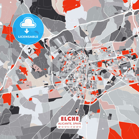 Elche, Alicante, Spain, modern map - HEBSTREITS Sketches