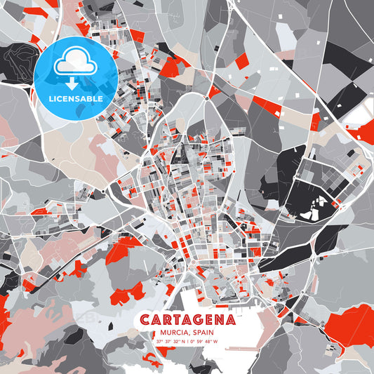 Cartagena, Murcia, Spain, modern map - HEBSTREITS Sketches