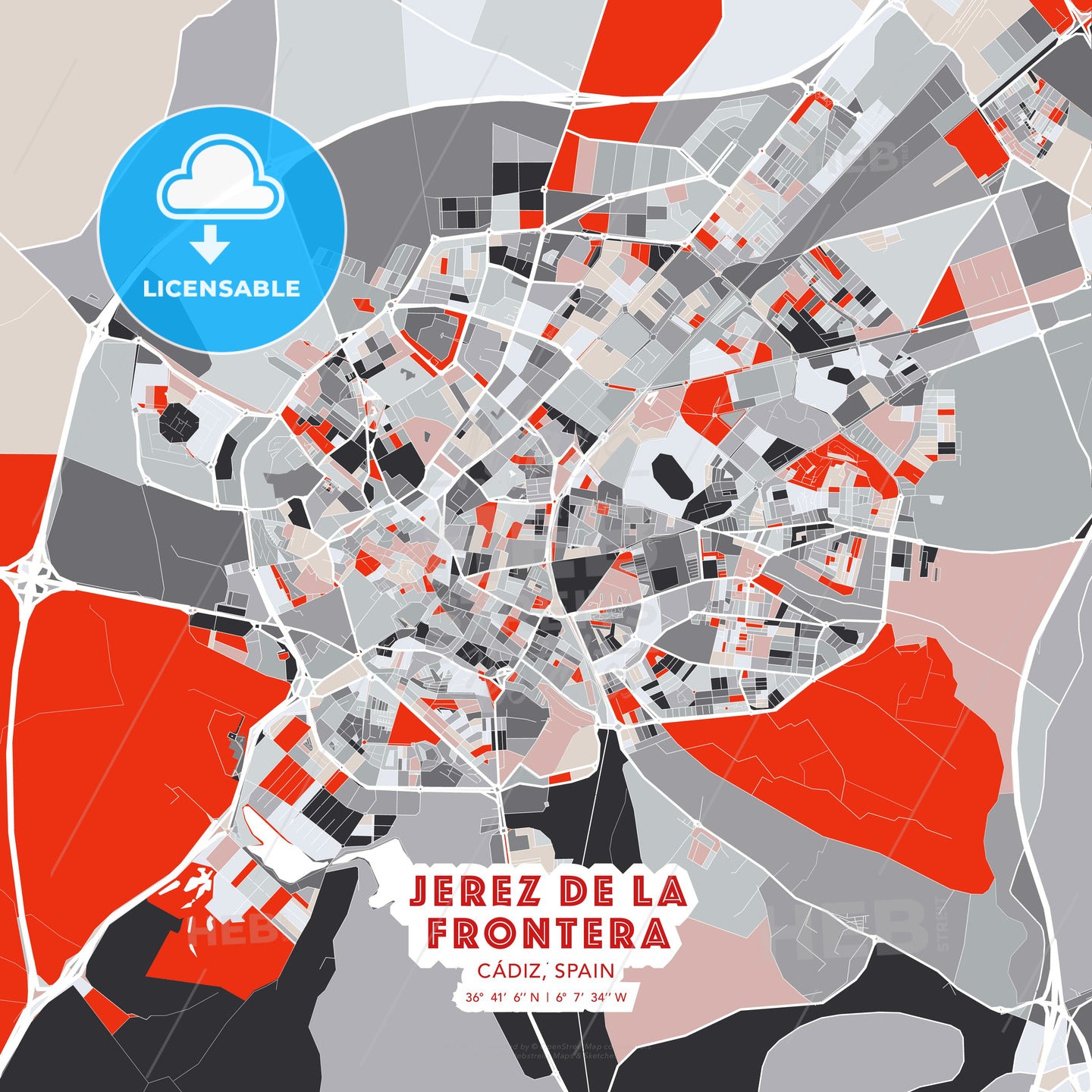 Jerez de la Frontera, Cádiz, Spain, modern map - HEBSTREITS Sketches