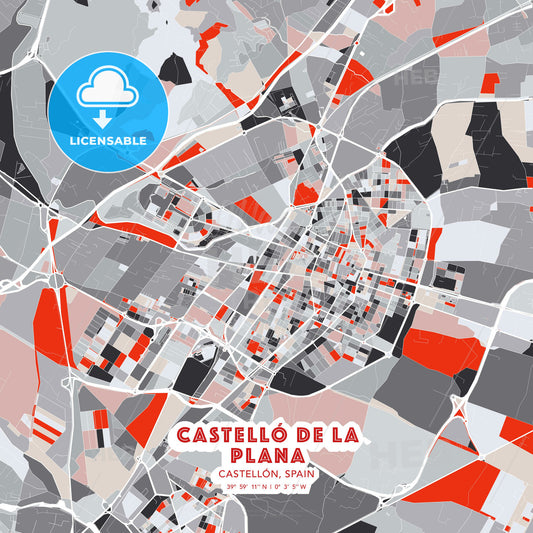 Castelló de la Plana, Castellón, Spain, modern map - HEBSTREITS Sketches
