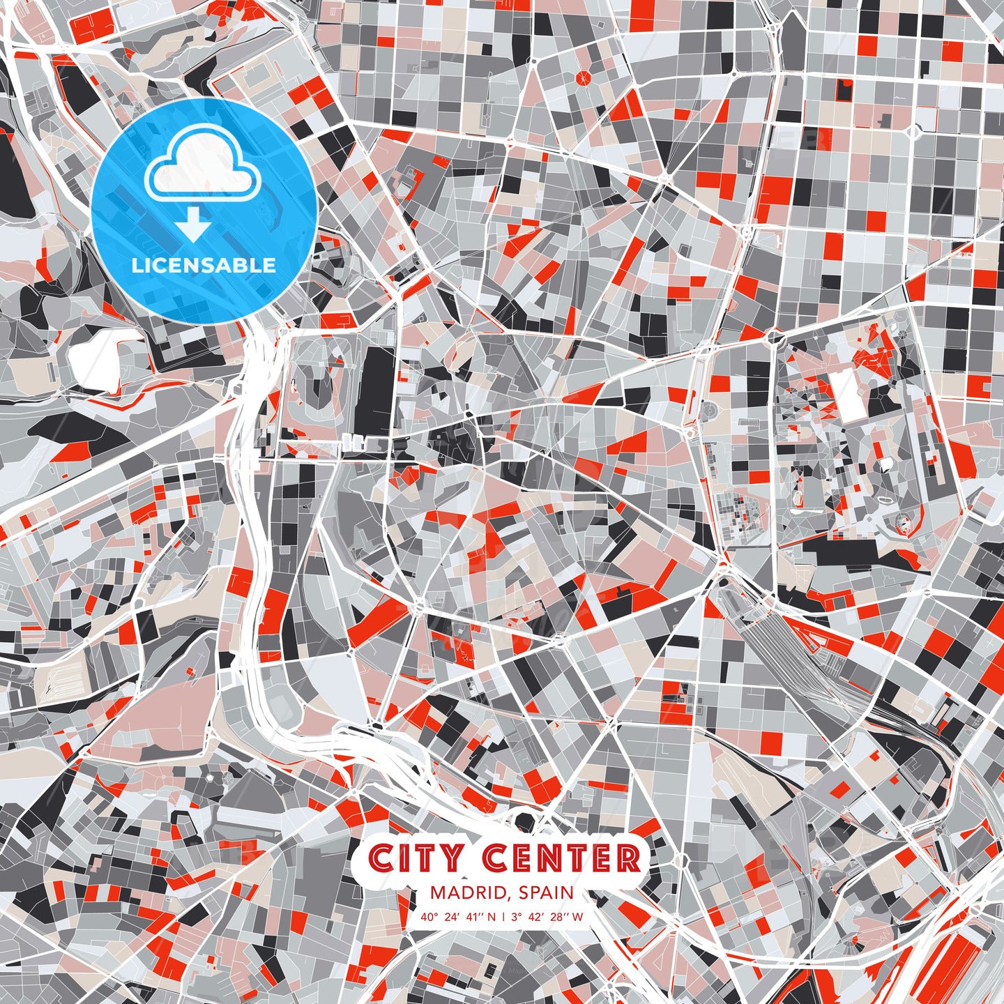 City Center, Madrid, Spain - modern street map poster template with ...