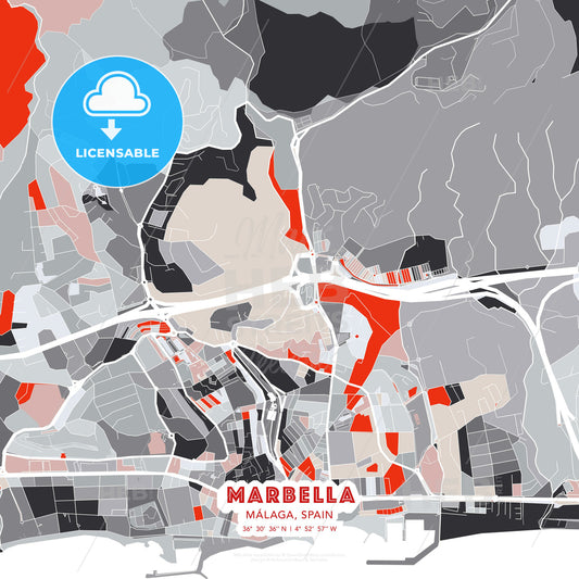 Marbella, Málaga, Spain, modern map - HEBSTREITS Sketches