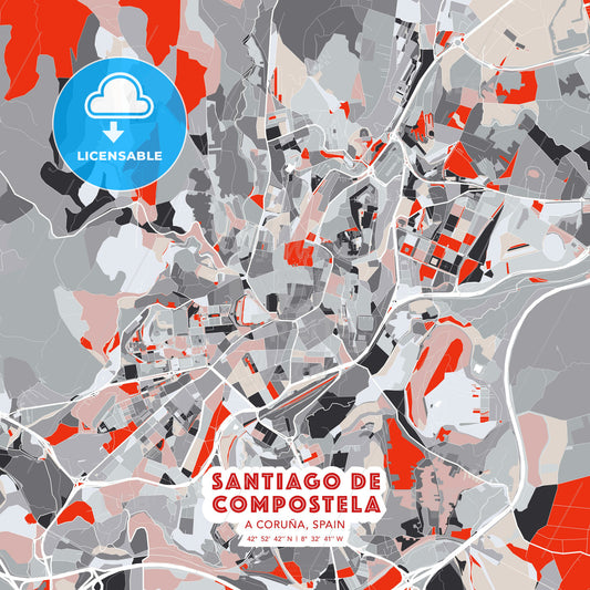 Santiago de Compostela, A Coruña, Spain, modern map - HEBSTREITS Sketches