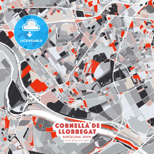 Cornellà de Llobregat, Barcelona, Spain, modern map - HEBSTREITS Sketches