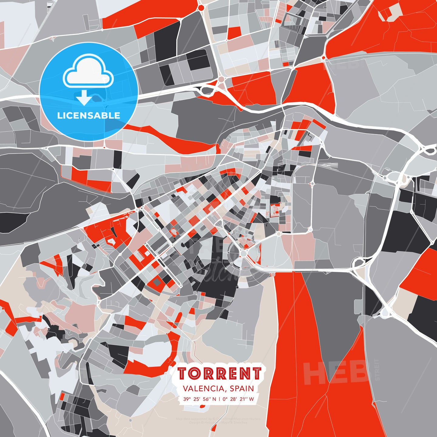 Torrent, Valencia, Spain, modern map - HEBSTREITS Sketches