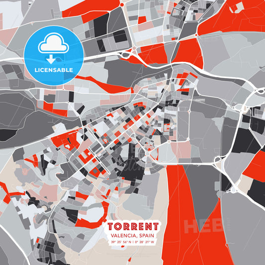 Torrent, Valencia, Spain, modern map - HEBSTREITS Sketches